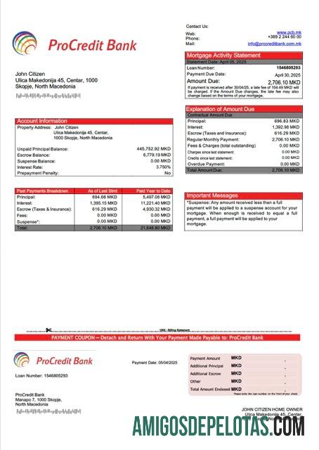 realista Modelo Word e PDF de declaração de hipoteca do ProCredit Bank da Macedônia do Norte